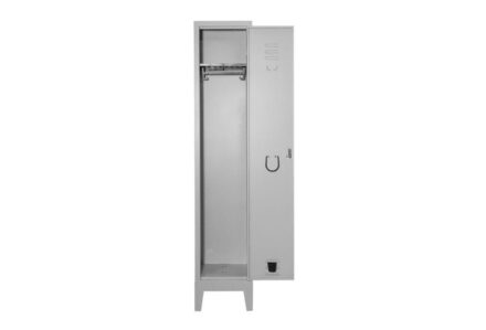 Armadietto spogliatoio ad anta singola con chiave e feritoie di aerazione, soluzione modulabile per eventi.