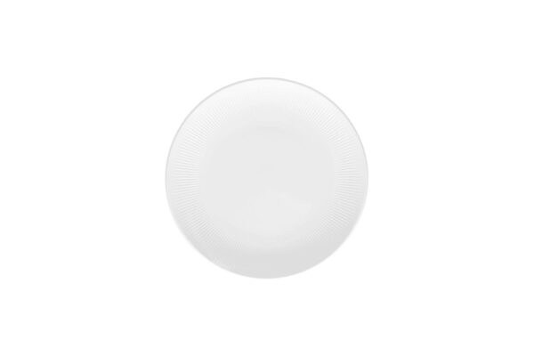 Piatto di ceramica bianca con superficie liscia e senza decorazioni, ideale per cucina o tavola.