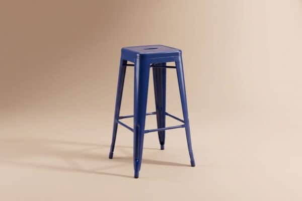 Sgabello Industrial blu con seduta in ferro