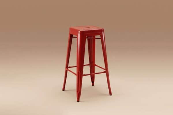 Sgabello Industrial rosso con seduta in ferro
