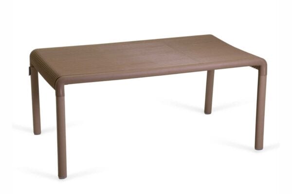 Tavolo in legno naturale con design semplice e lineare, ideale per ambienti moderni e minimalisti.