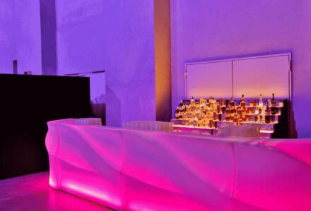 noleggio bar reception desk bancone bar baraonda curvo luminoso