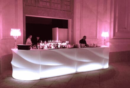 noleggio bar reception desk bancone bar baraonda curvo luminoso