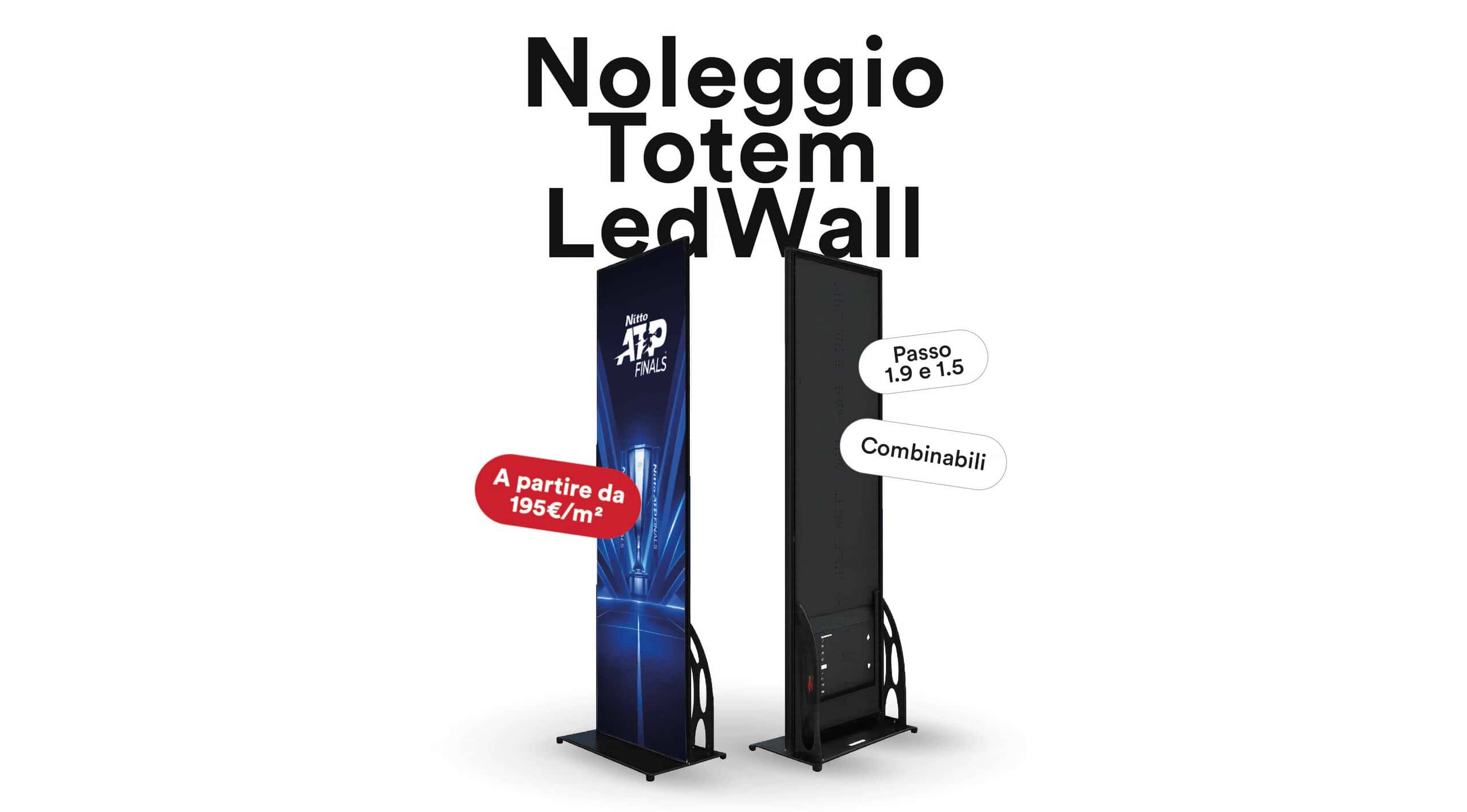 Noleggio totem LED wall con altezza regolabile e compatibilità, ideale per eventi e promozioni pubblicitarie, con prezzi competitivi a partire da 195€/m². Soluzione efficace per visibilità e bran.